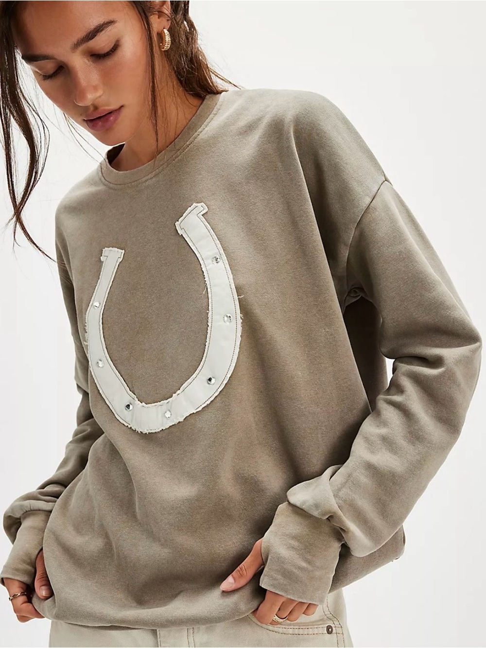Free People x Laundry Room Horseshoe Jumper. Tan